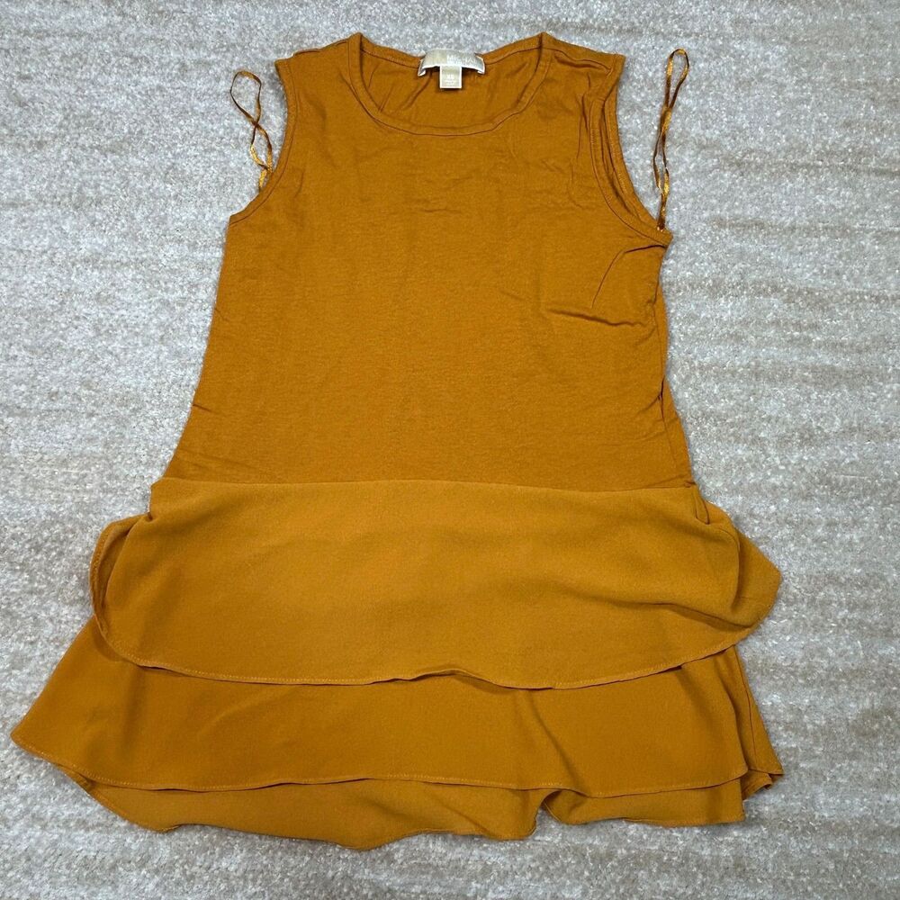 Michael Kors Top Womens XS Sleeveless Layered Ruffle Tunic Mustard Gold Pocket